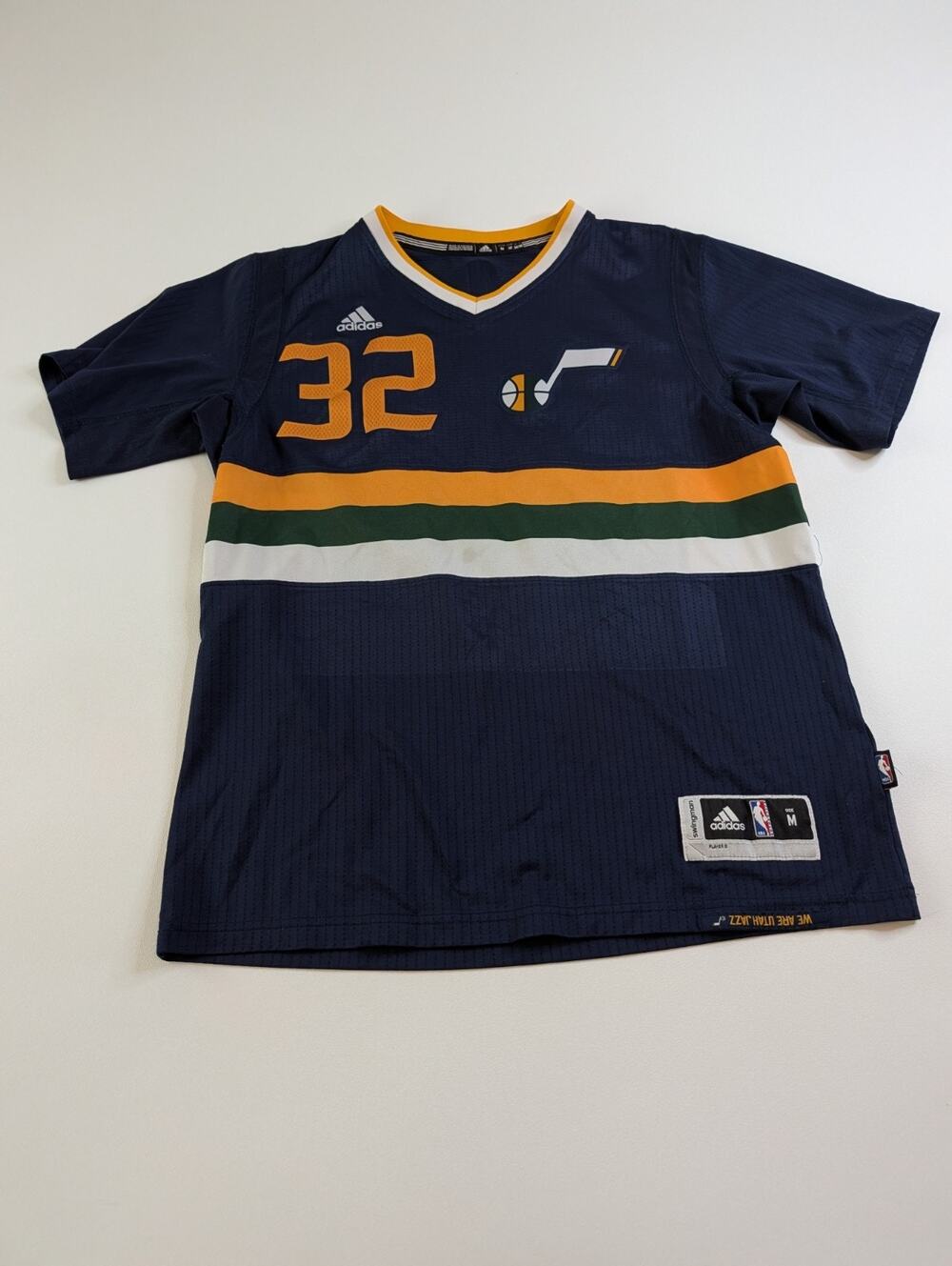 Karl Malone Utah Jazz Adidas Swingman Jersey Sleeve Shirt Mens Medium M Blue 32
